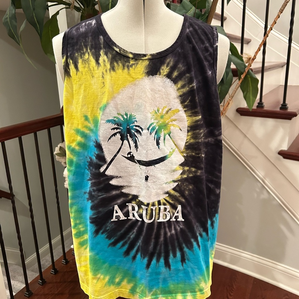 Analog Black and Yellow Tie-Dye Graphic Tank Top